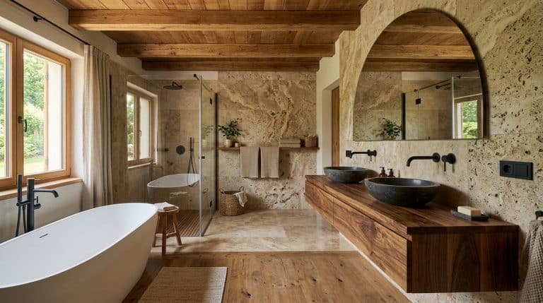 découvrez comment allier élégance et authenticité dans votre salle de bain grâce à l'association harmonieuse de la pierre et du bois pour un espace naturel et raffiné.
