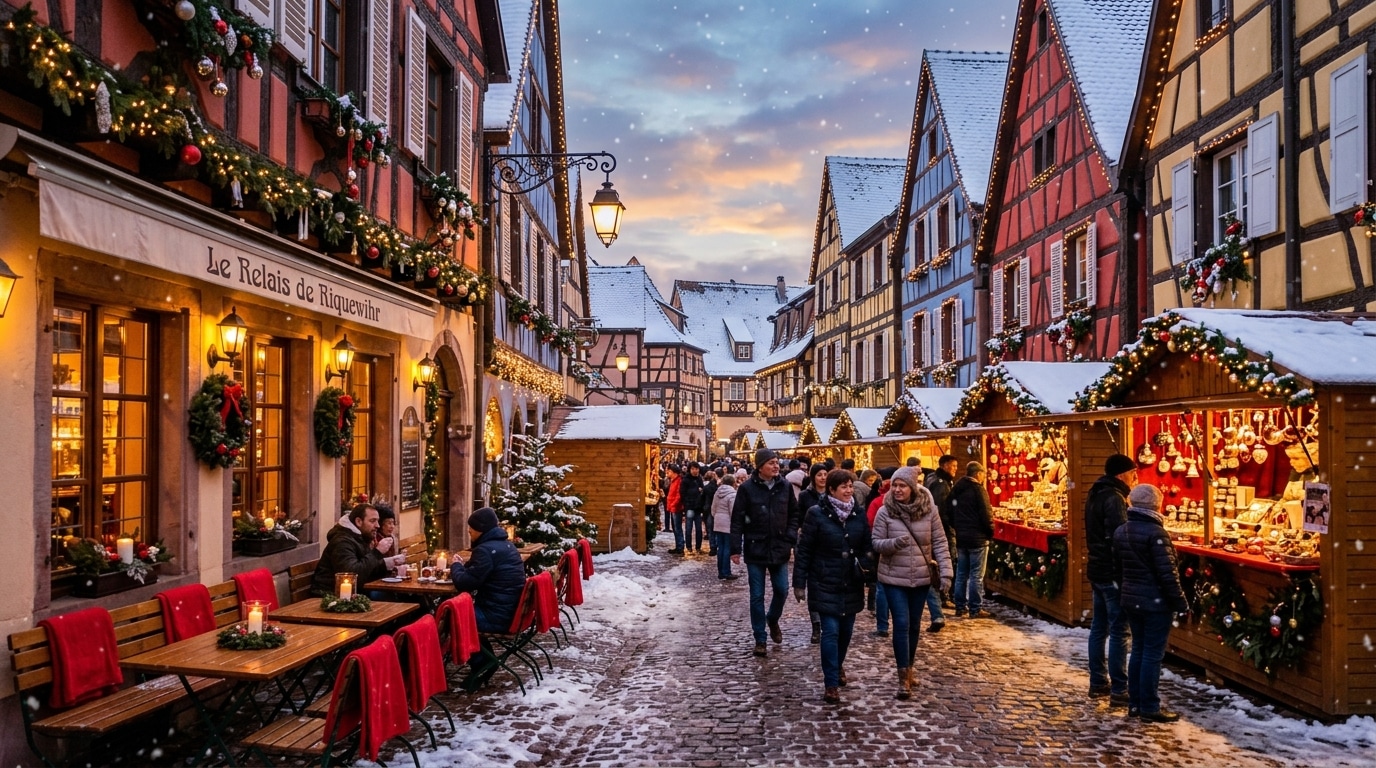 plongez dans l'ambiance féérique de noël à riquewihr, un village pittoresque où décorations scintillantes, marchés traditionnels et chaleur festive vous attendent pour des moments inoubliables.