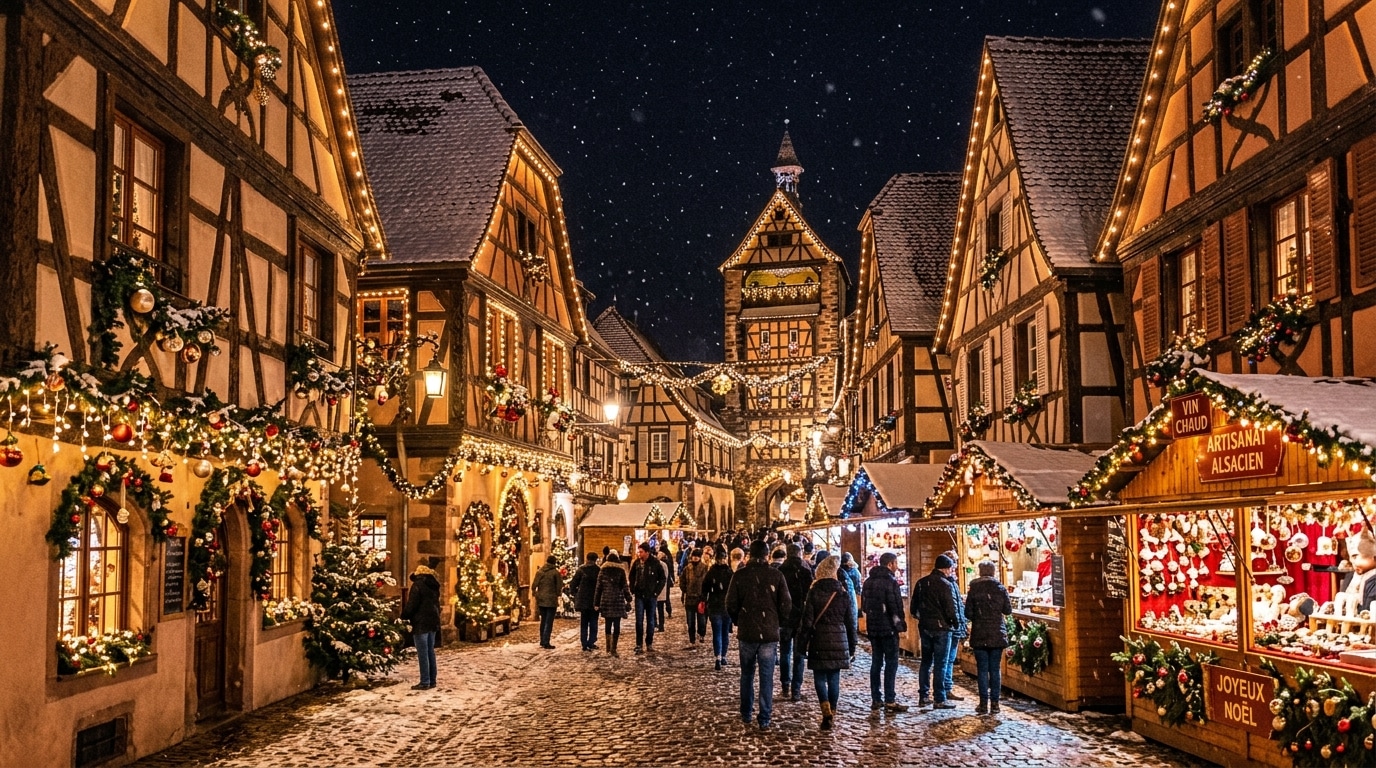 plongez dans l’atmosphère féérique de noël à riquewihr et vivez des moments inoubliables au cœur d’un village alsacien décoré avec soin.